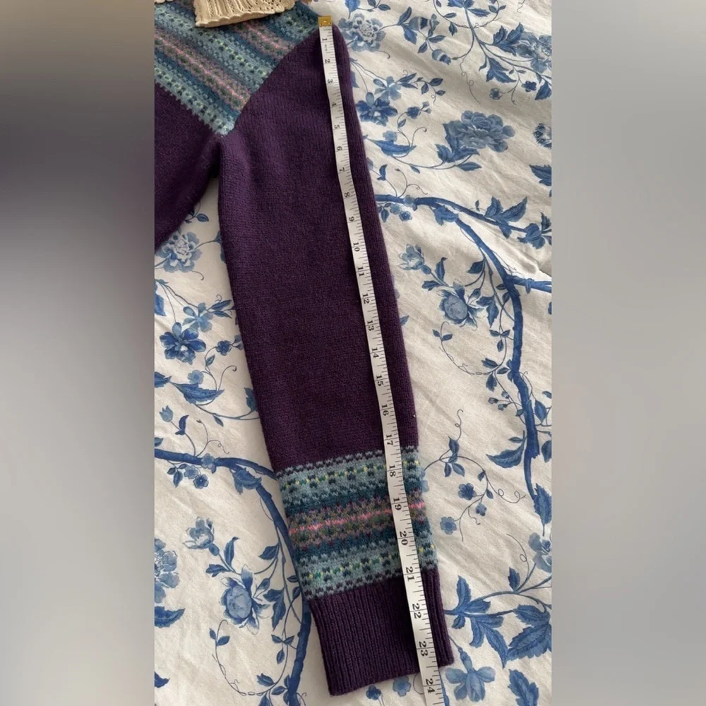 Ralph Lauren Purple Fair Isle Sweater with Cream Lace Collar
